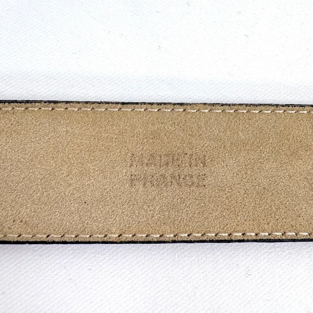 Leather Belt Brown Gold Enamel Buckle Made in France Size Women 31-35